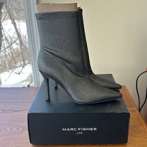 Marc Fisher Women's Pewter Metallic Heeled Sock Boots-NWT